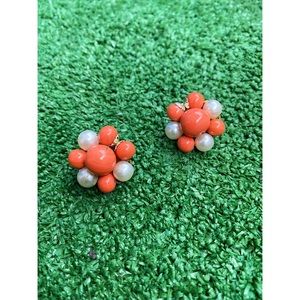 Vintage 1960s Orange Mod Clip On Flower Earrings